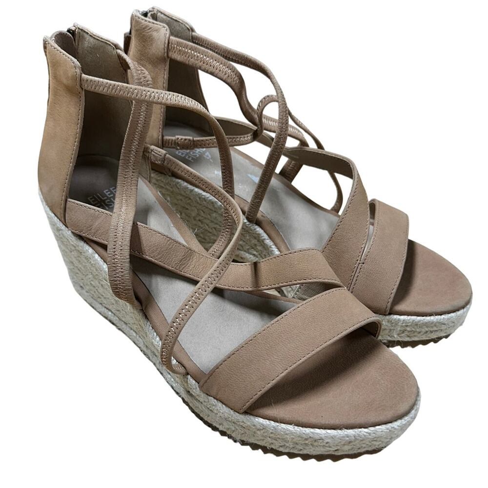 Eileen Fisher NWOB Wanda Tumbled Nubuck Espadrille Wedge Tan Size 6 Strappy